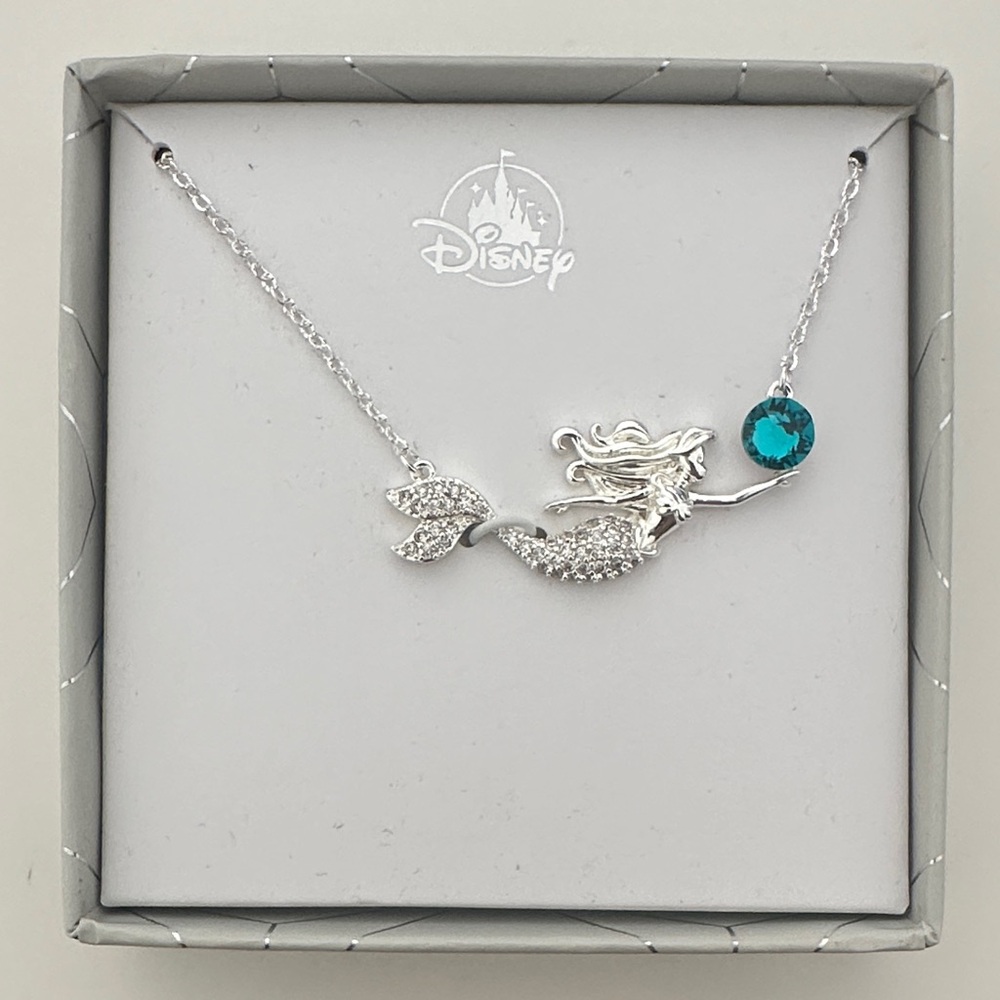 Disney Little Mermaid Silver Necklace with Teal Gem